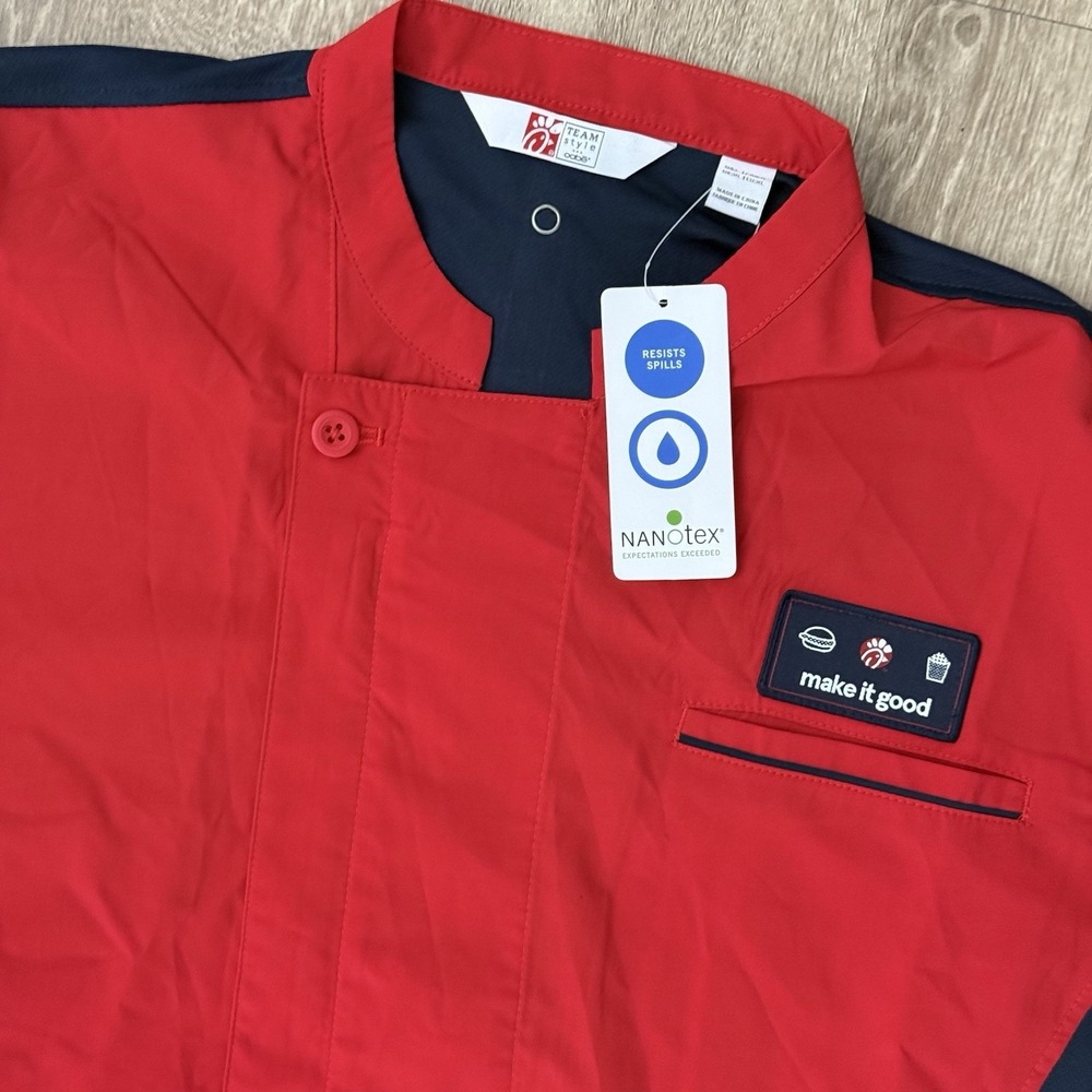 NWT OOBE Chickfila Lewis Chef Coat Red Men's Large Uniform Stretch